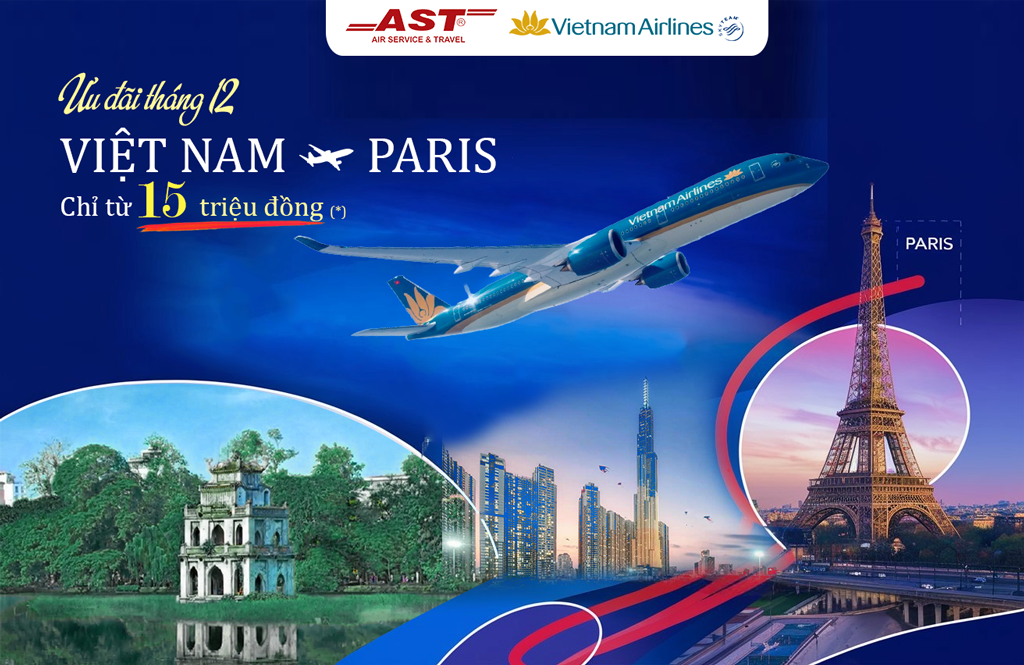 Ve vietnam airlines khuyen mai ve may bay tu TpHCM Ha noi di paris